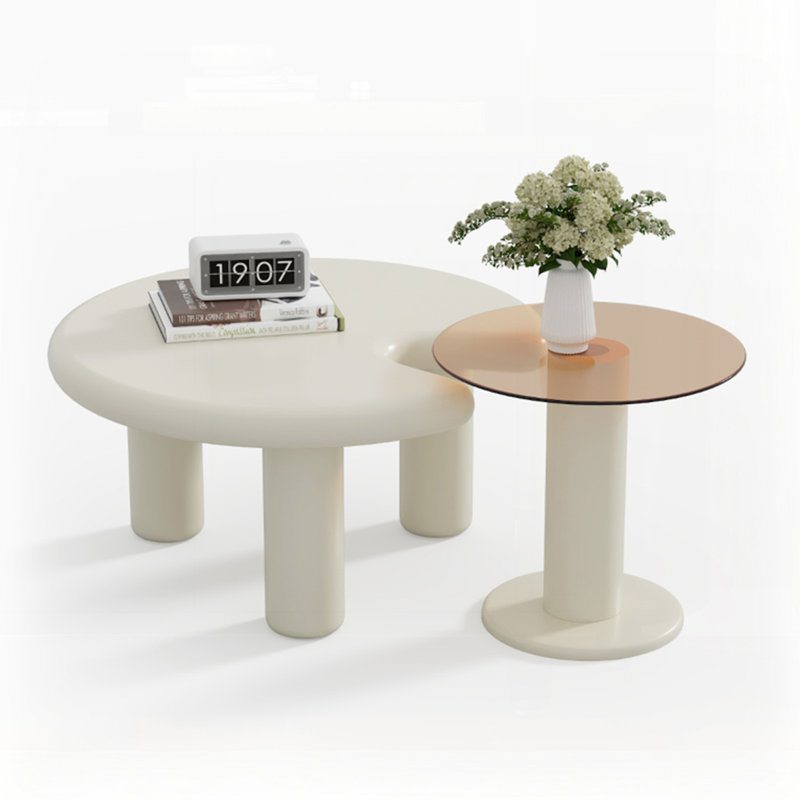 Circular Beige Cream Coffee Table Set