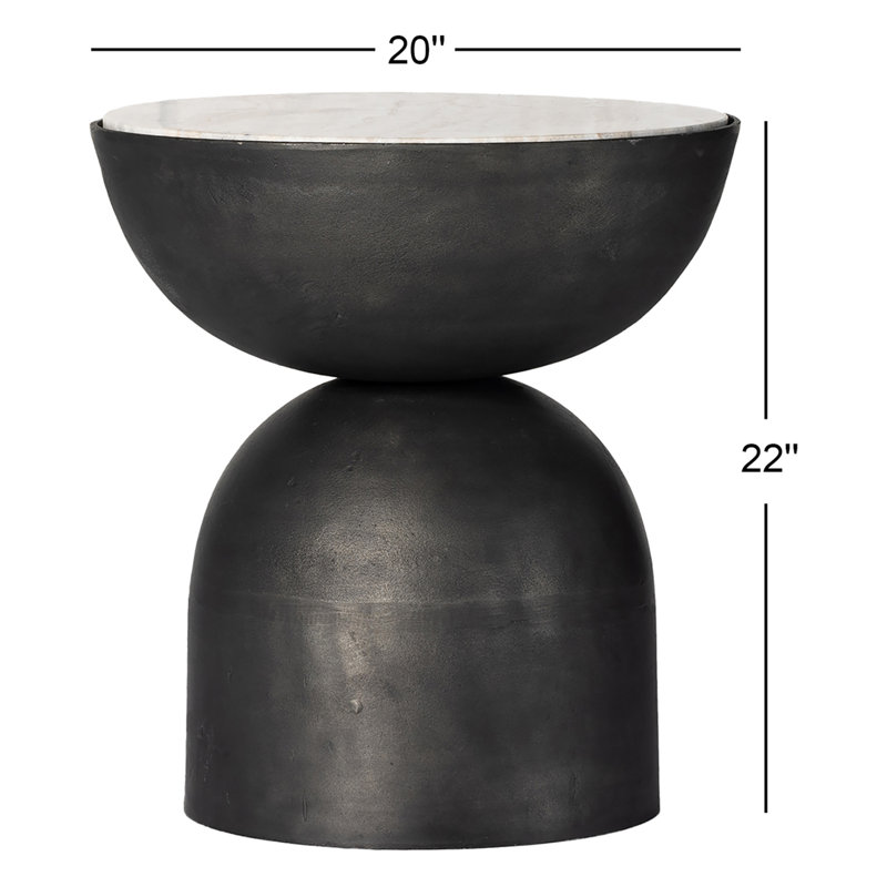 Corbett Pedestal End Table, Creamy Taupe Marble, Hammered Gray