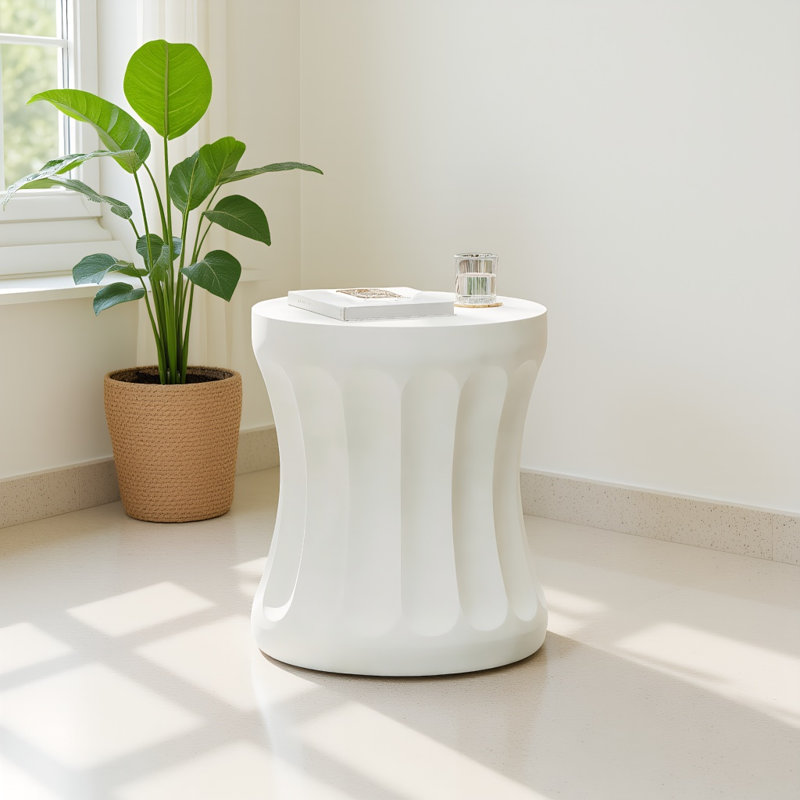 Table d'appoint / table de bout d'extérieur ronde MGO, table d'appoint de salon, blanc antique
