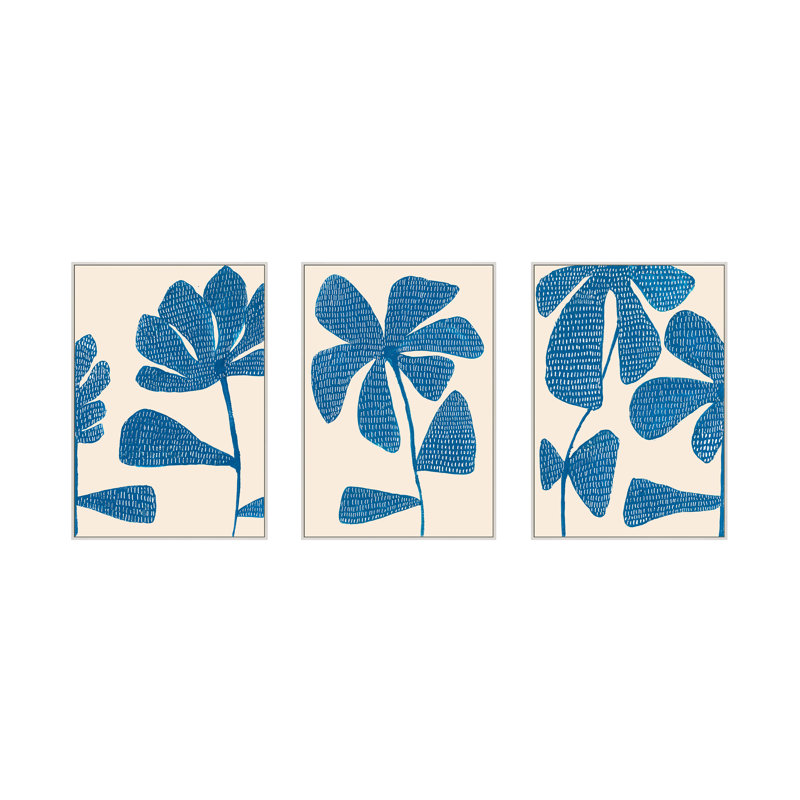 Ceramic Blue 1-3. Set of 3 by Andrea Stokes - Framed Wall Art, 20" H x 14" W, White Picture Framed Canvas