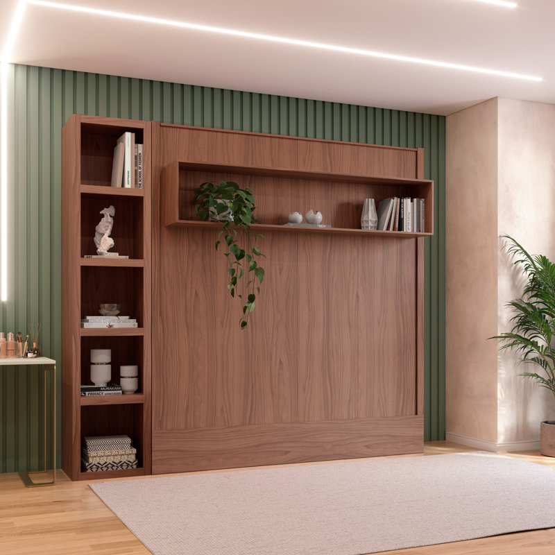 Lit escamotable avec bibliothèque Easy-Lift, Brun, Très grand lit