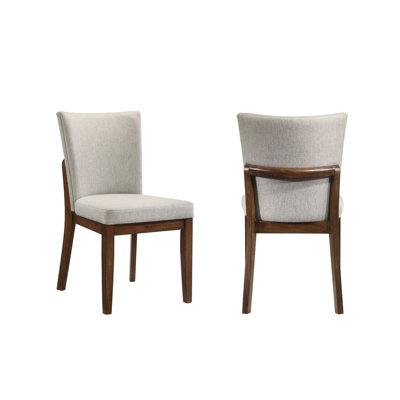 Lere Dining Chair Set Of 2, Beige Fabric, Antique Style Brown Wood