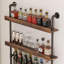 Support à vin mural à 5 niveaux, tablettes de bar flottantes, présentoir à bouteilles de boissons alcoolisées, peut contenir plus de 30 bouteilles, peu encombrant (l 31,5 po x H 79 po)-708421787