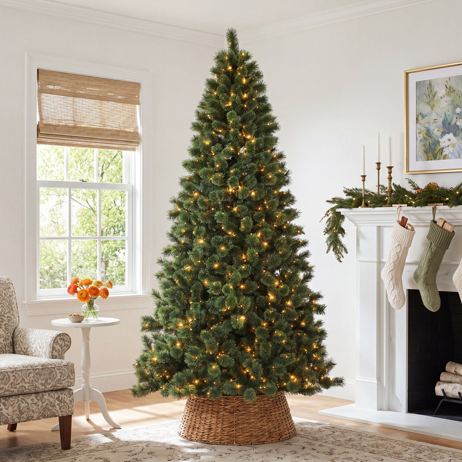 Cashmere Flocked 9' Pre-Lit Pine Christmas Tree