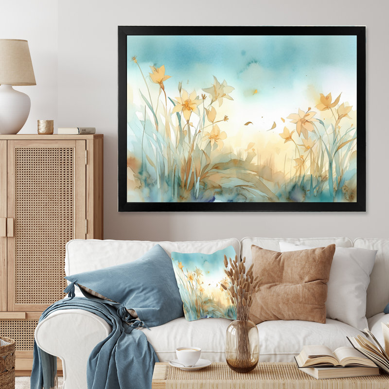 Jahanna Golden Daffodils Elegance III sur toile, Cadre photo noir, H 34 po x l 44 po x P 1,5 po