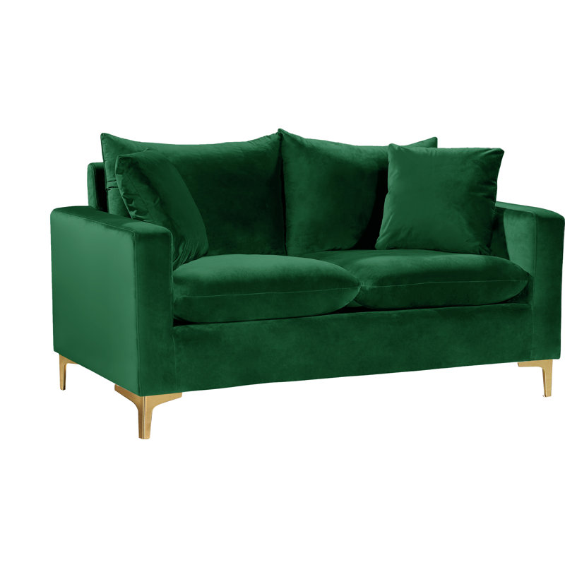 Causeuse à accoudoirs carrés en velours 58 po Naomi, Velours vert