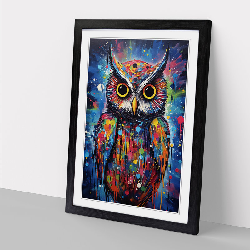 Owl Abstract - Single Picture Frame Print on Wood, Black Framed, 34cm H x 25cm W x 2cm D