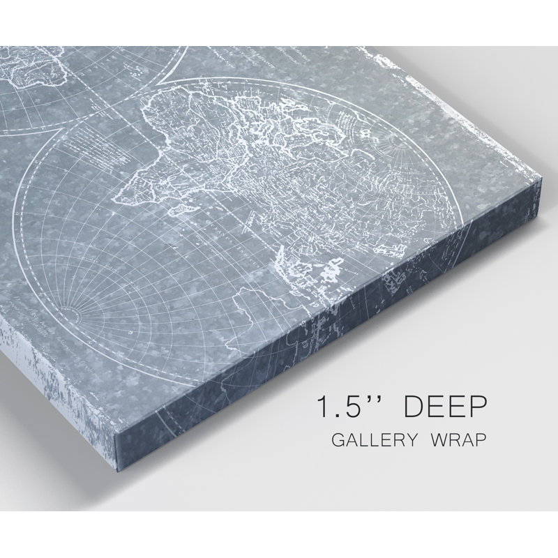Carte du monde galvanisé-impression sur toile tendue, H 40 po x l 30 po x P 1 po