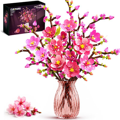 Ensemble de construction Cherry Blossom Bouquet avec lumières, blocs de construction botaniques fleur rose 1108PCS, modèle floral décoratif pour 12 ans et plus