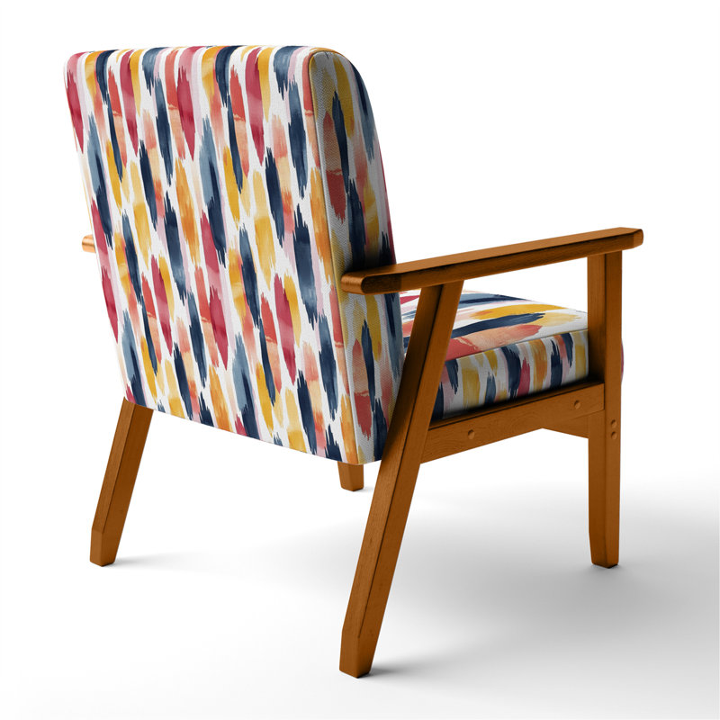 Chaise rembourrée Coastal - Fauteuil noir et rouge Ikat Drift, Accoudoirs carrés bruns