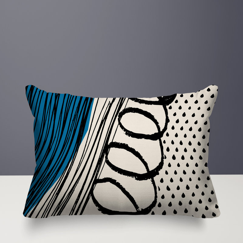 Oreiller rectangulaire réversible intérieur / extérieur Toba, H 18 po x l 25 po, Turquoise / noir / blanc cassé