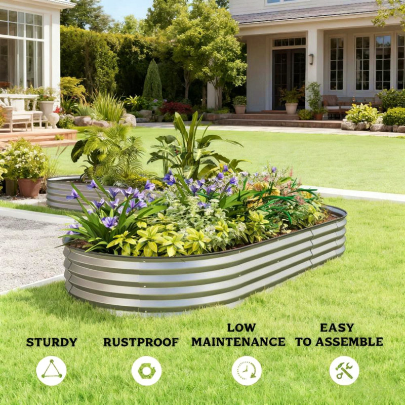 Raised Garden Bed Set,Raised Beds For Gardening With Metal Plant Stakes,For Garden And Patio, Silver