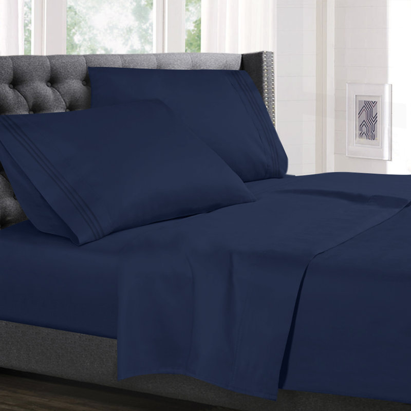 Microfiber Sheet Set, Navy Blue, Short Queen Sheet Set+Fitted Sheet+2 Pillowcases