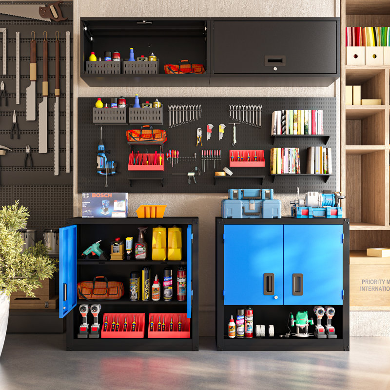 Wall-Mounted Garage Storage Cabinet with Lockable Doors and Adjustable Shelves, Durable Metal Hanging Tool Cabinet for Utility Rooms