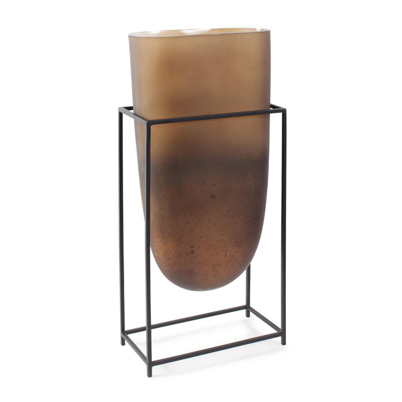 Bronze Euler Vase with Black Iron Stand- Tall, 21.75"