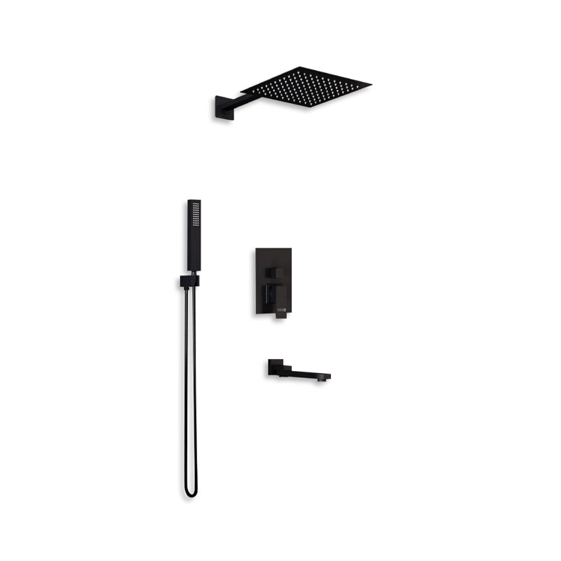 Square rod double valve concealed black shower kit