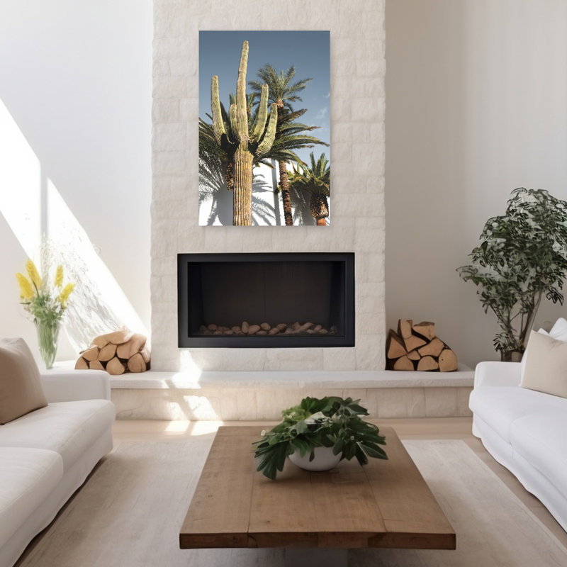 Art contemporain, paysage abstrait, palmier, cactus, H 48 po x l 32 po