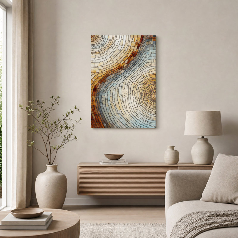Tableau sur toile en mosaïque de carreaux tourbillonnants beiges et bleus, H 30 po x l 20 po