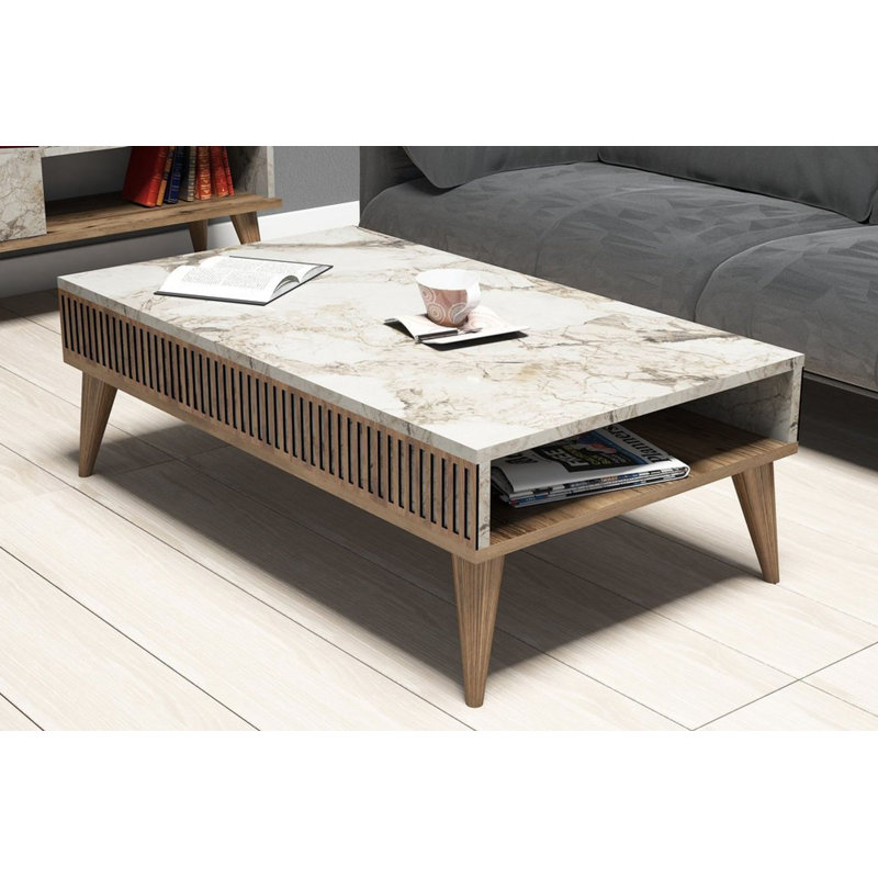 Milan Coffee Table, White Marble/Brown