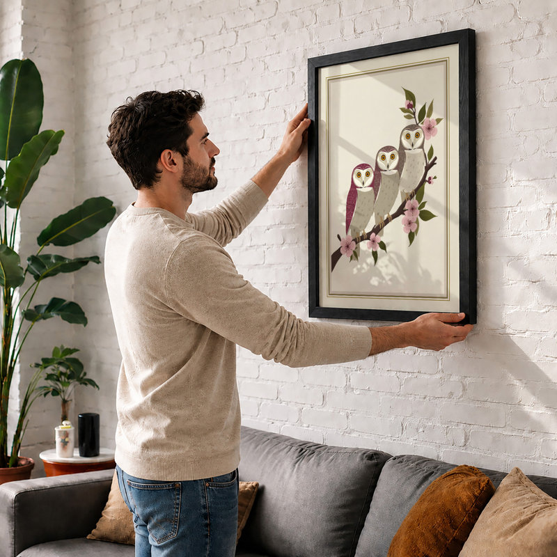 Perched Together Botanical - Framed Print, A4 - 29.7 x 21.0 cm, White