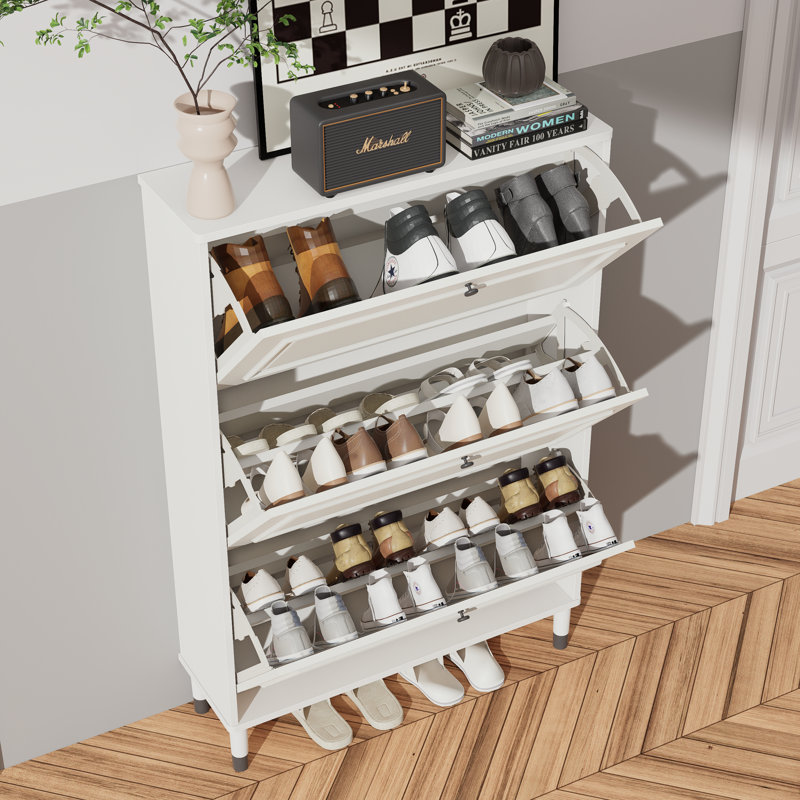 Narrow Shoe Rack with 3 Flip Drawers - Entryway Storage Perfection