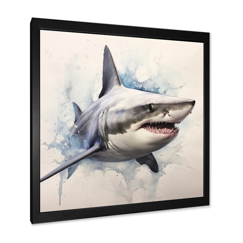 " Fierce Shark I ", 30" H x 30" W x 1" D, Black Single Picture Framed