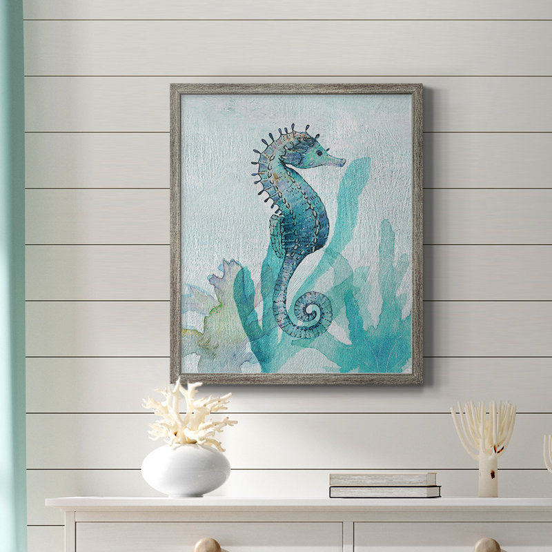 Hippocampe I, toile encadrée de qualité supérieure - prête à être accrochée, H 24 po x l 20 po, Argent patiné