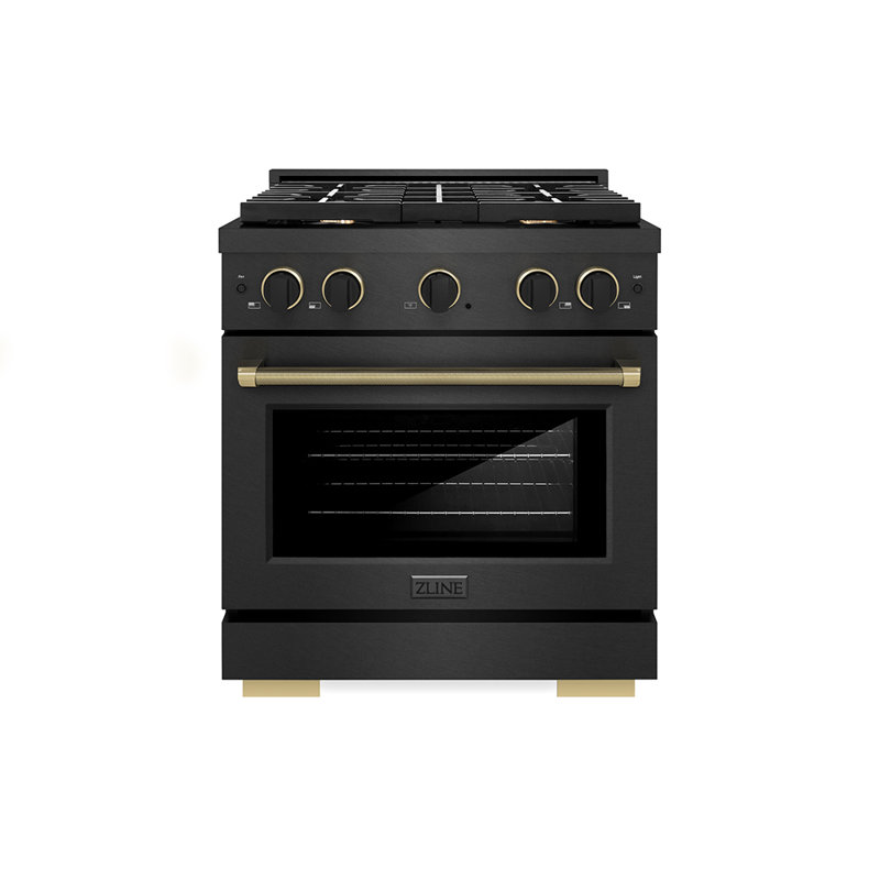ZLINE Designer 30 in. Paramount Gas Range in Black Satin Steel with Black and Bronze Accents, Matte Black/Champagne Bronze