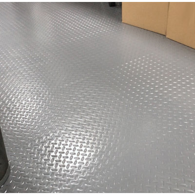Gray Garage Floor Mat, Non-Slip Diamond Texture Vinyl PVC Flooring Roll, DIY Heavy-Duty Protective Mat for Under Car, Garage, Gyms, Boats & Car Trailer