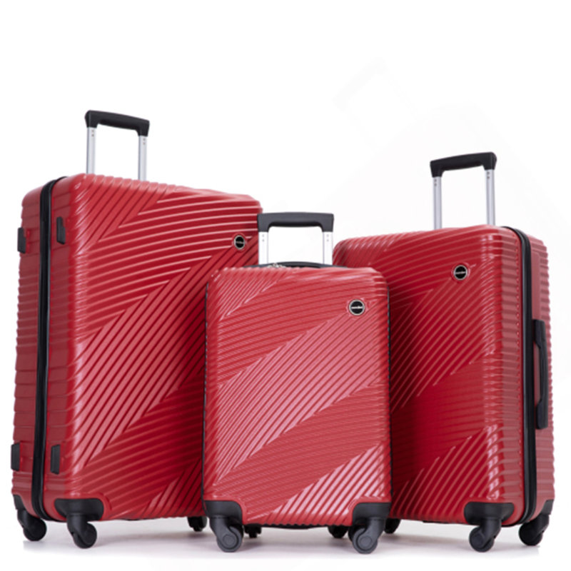 3 Piece Luggage Sets PC+ABS Lightweight Suitcase With Two Hooks, Spinner Wheels, (20/24/28) Red