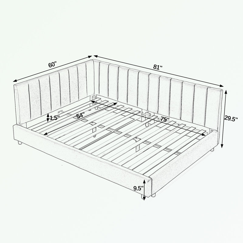 Full Size Upholstered Bed with Comfortable Backrest and Armrests, Grey