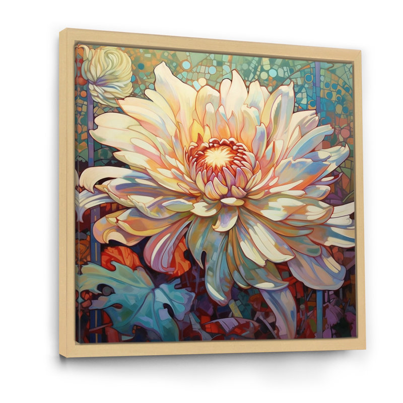 «Blossoming Chrysanthemum Retro Illustration I», reproduction, Cadre flottant brun, H 30 po x l 30 po x P 1 po