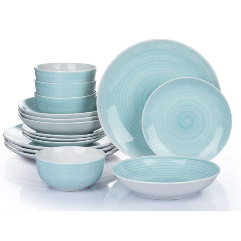 Waterside 16pc Aqua Blue Spinwash Dinner Set, Blue
