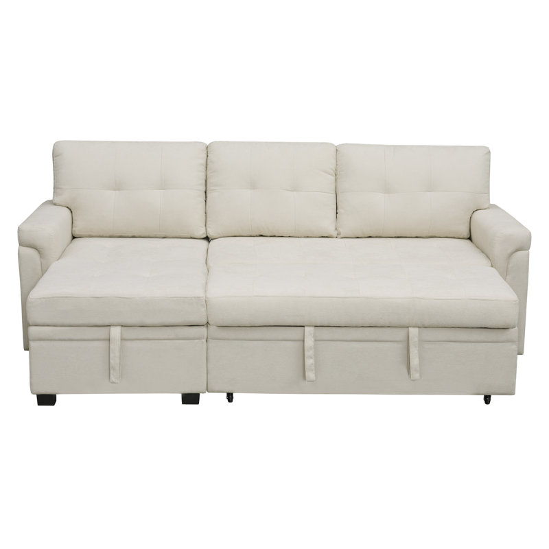Gadalia L-Shaped Velvet Sleeper Sofa Reversible couch Pull Out Couch with storage chaise, Cream Velvet