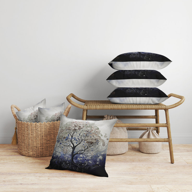Coussin décoratif réversible Beautiful Tree Of Life, Bleu / beige / rose, H 16 po x l 16 po