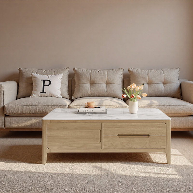 Table basse en bois Ultra Crystal Stone, Bois, Blanc, H 19,7 po x L 51,2 po x l 27,6 po