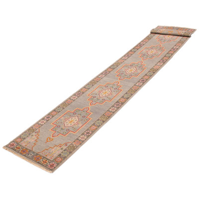 Tapis moderne en laine noué à la main gris Oushak 2 pi 7 po x 19 pi 9 po