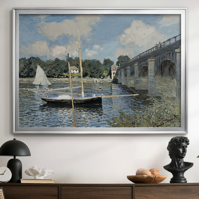 Le pont de la route à Argenteuil-Claude Monet - Toile tendue avec châssis, 1874, 30 x 5 x 42,5, Toile avec cadre, Argent