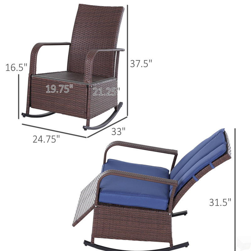 Chaise berçante souple, fauteuil inclinable en rotin d'extérieur