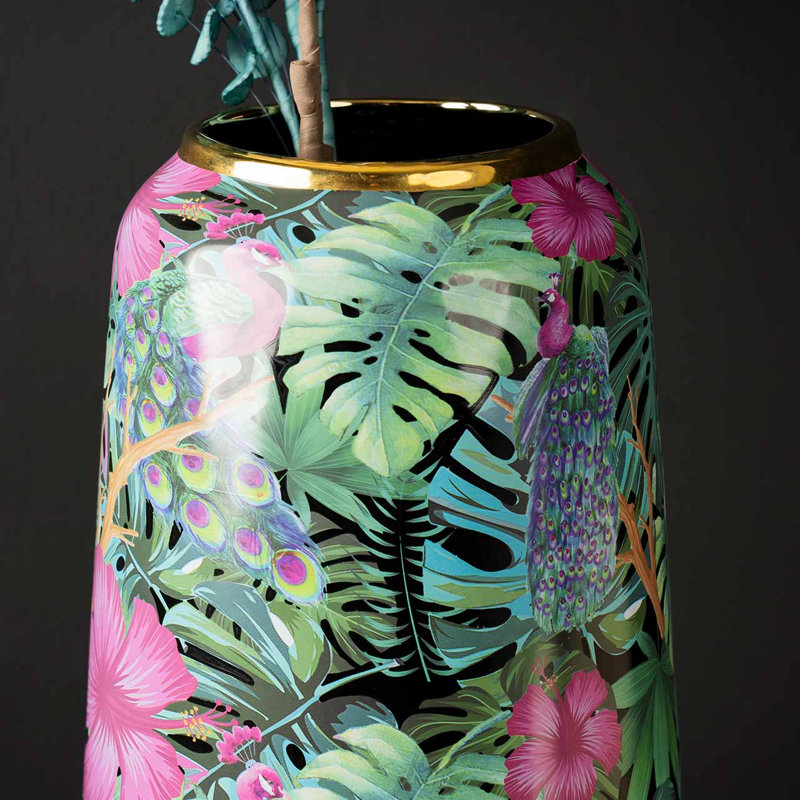 Classy Ceramic Vase for the Living Room, Tropical Design Vase Decor, 37cm H x 22.5cm W x 22.5cm D