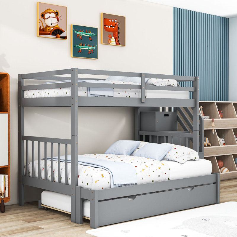 Dothan Twin Over Full 4 Drawers Wood Bunk Bed with Twin Size Trundle by Harriet Bee, Gray
