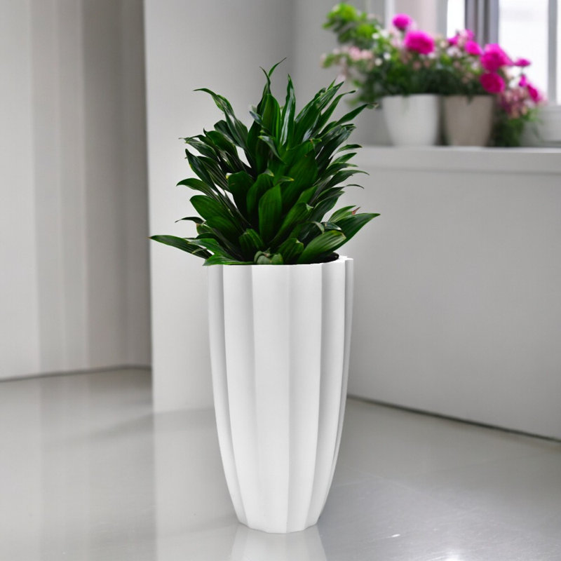 Pot à fleurs en fibre de verre, Blanc, H 30 po x l 17 po x P 17 po