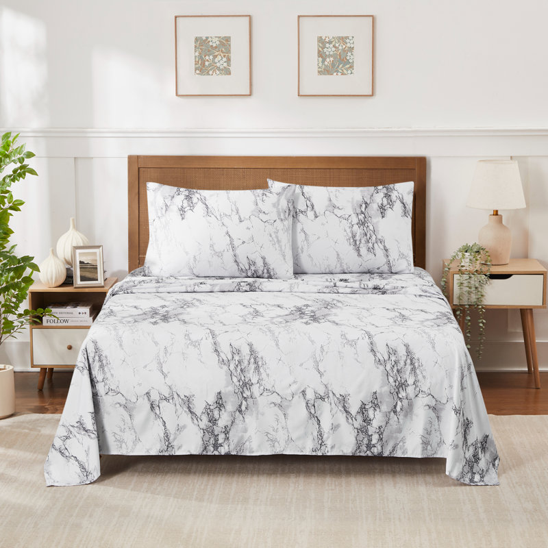 Draps extra doux pour chambre à coucher, Très grand, Marbre gris