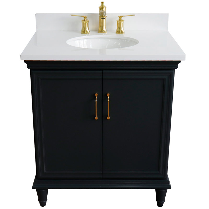 Ensemble de meuble-lavabo simple 31 po Nerys, Quartz blanc, Gris foncé