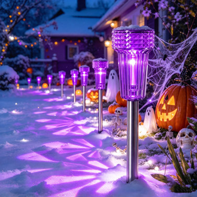 Solar Halloween Stake Pathway Lights, Outdoor LED Landscape Lights for Lawn, Porch, Graveyard, Spooky Fall Halloween Decorations