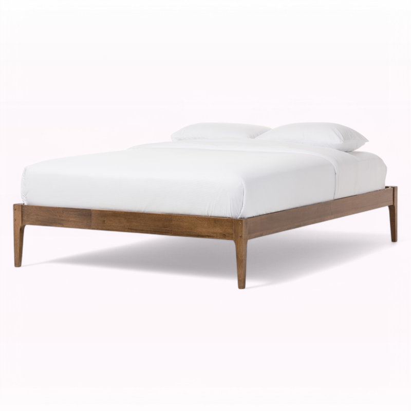 Quill Bed Frame, Mid-Century Modern Solid Wood, Queen, Cappuccino