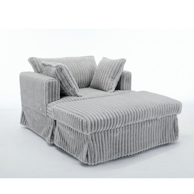 Chaise longue surdimensionnée en velours côtelé avec repose-pieds et fauteuil inclinable, Grey