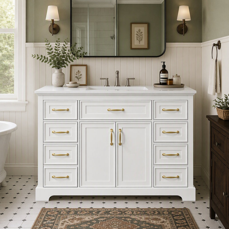 Meuble-lavabo élégant avec six tiroirs et charnières à fermeture en douceur pour des solutions de rangement organisées