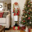 Statue de soldat Casse-Noisette traditionnelle de 1,20 m avec sceptre sur socle en boîte-cadeau, décoration de Noël en oxyde de magnésium préilluminée