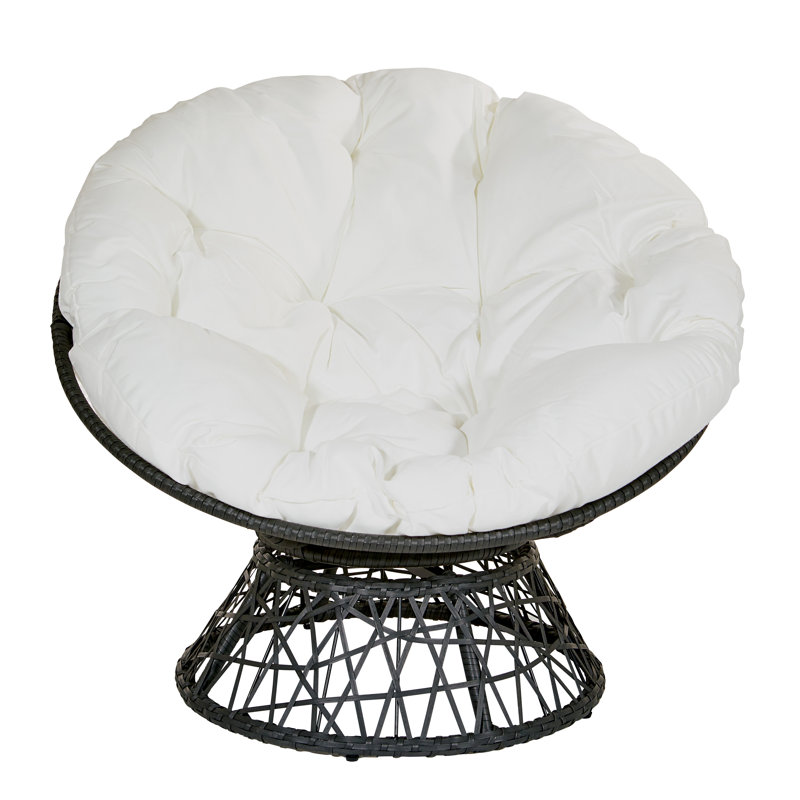 Fauteuil Papasan pivotant de 40 po de largeur en polyester capitonné Leianna, Mélange de polyester blanc, Noir